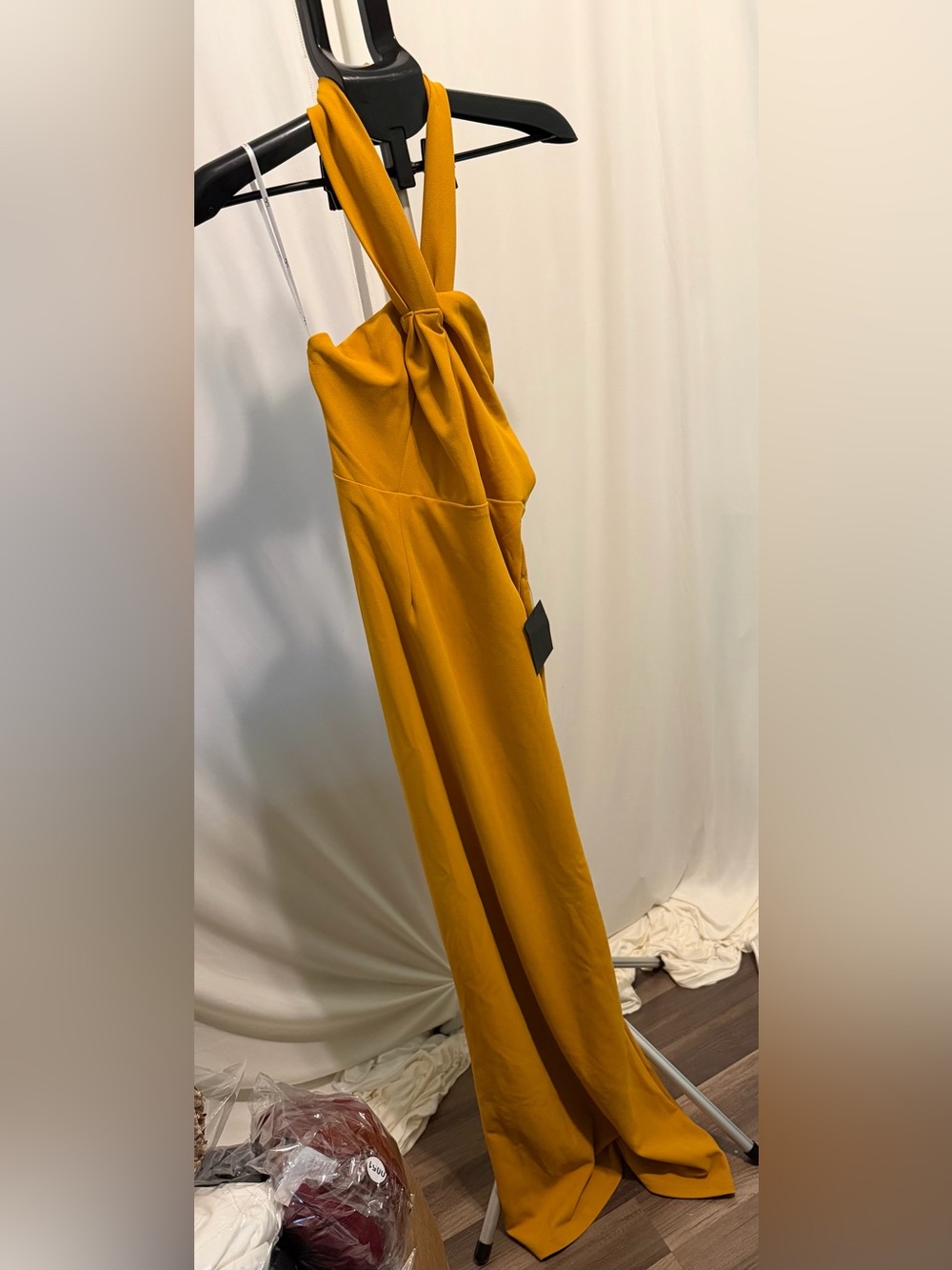 Lulu's Mustard Twist Halter Maxi Dress